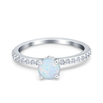 Art Deco Wedding Engagement Ring Accent Vintage Bridal Ring Round Lab Created White Opal 925 Sterling Silver